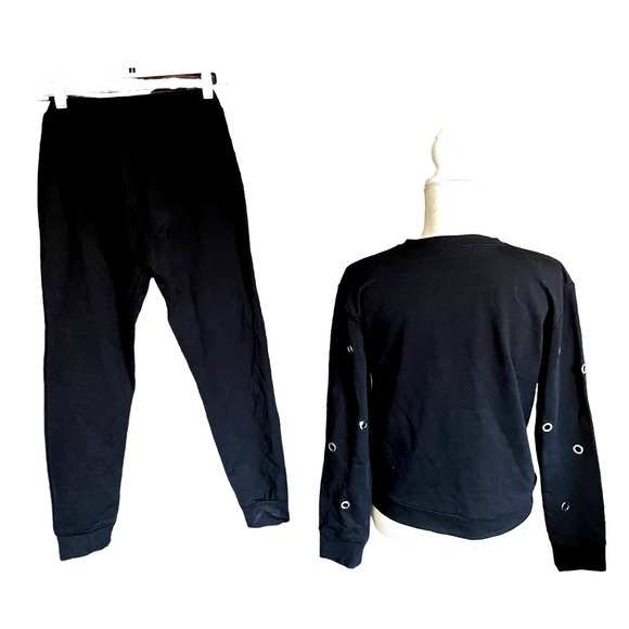 Lea & Viola Womens Eyelet Sweater & Pant 2 PC Set Long Sleeve Size S Black - Picture 2 of 11